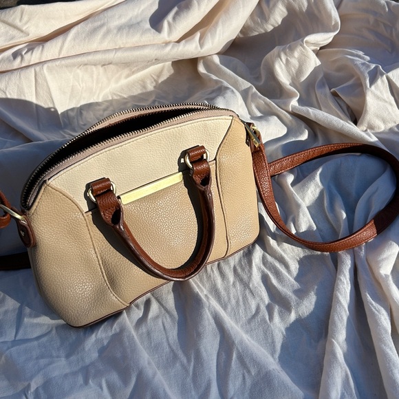 Handbags - Cream Leather Crossbody Bag with Gold Hardware
